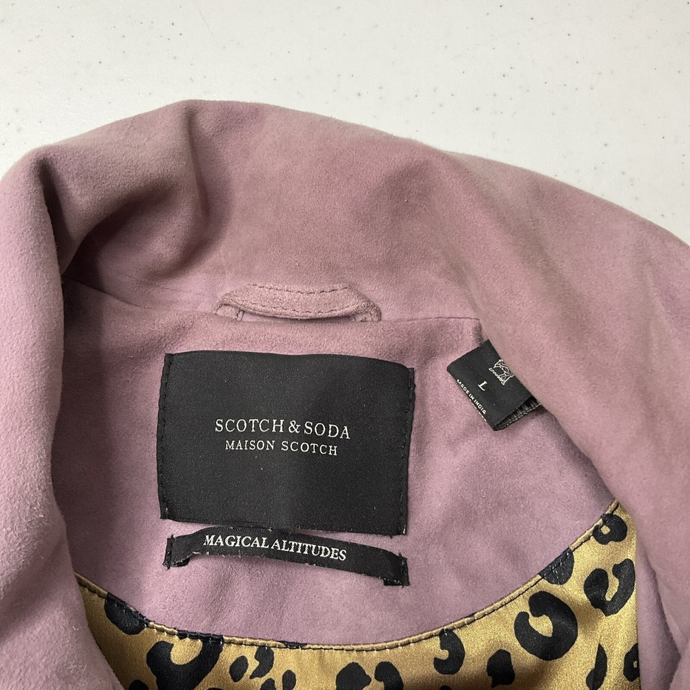Scotch & Soda Maison Scotch Biker Jacket Goat‎ Leather Suede Lilac Women Sz L - Picture 2 of 12